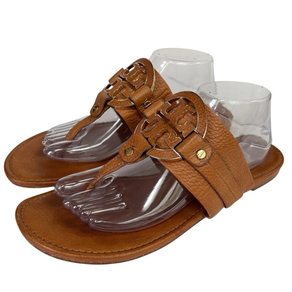 Tory Burch Shoes - Tory Burch Amanda Flat Thong Tumbled Leather Brown Size 11